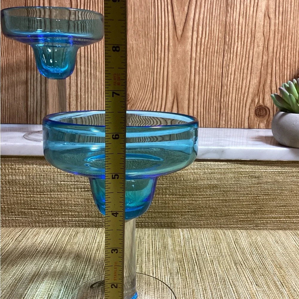 New Vintage 2003 The Cellar for Macy’s Set of Blue Blown Glass Margarita Glasses
